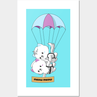 2 cute cats parachuting Posters and Art